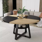 Table de salle à manger ronde pour 4 à 6 personnes, table de cuisine de 120 cm avec étagère de rangement, table à manger en bois avec base en métal pour salon, sans chaises