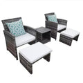 Sunsitt Ensemble de 5 fauteuils de conversation d'extérieur et poufs avec table basse blanc