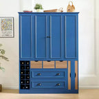 Armoire de cuisine autoportante haute Whisen 71, grand buffet de rangement pour salle à manger avec 4 portes pliantes, étagères et casiers à vin