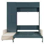 Lit escamotable Queen size avec canapé et armoire, Lit mural Queen en bois avec étagères, Lit escamotable pour chambre d'amis ou bureau