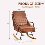 VECELO Fauteuil à bascule en similicuir/tissu Teddy, fauteuil inclinable de salon moderne avec assise rembourrée, base en bois massif sécurisée Blanc/Marron