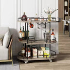 Chariots de bar à roulettes avec 4 étagères de rangement et porte-bouteilles/verres pour cuisine, salle à manger, salon