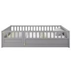 Lit au sol pleine grandeur avec barrières de sécurité extra-hautes et porte d'entrée, gris