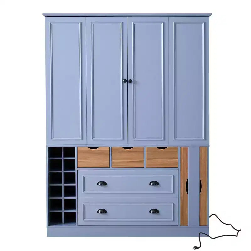 Armoire de cuisine autoportante haute Whisen 71, grand buffet de rangement pour salle à manger avec 4 portes pliantes, étagères et casiers à vin