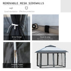 Outsunny 12 x 12 Tonnelle escamotable Pare-soleil Tente instantanée pliable avec filet latéral en maille, Hauteur réglable sur 3 niveaux