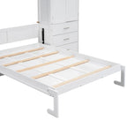 Lit escamotable moderne blanc pleine grandeur avec tiroirs, casiers et armoires