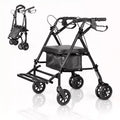 Fauteuil roulant pliable portable pour adultes, capacité de 135 kg, 6 roues, hauteur réglable, rangement sous le siège, siège et repose-pieds confortables