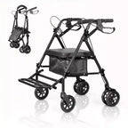 Fauteuil roulant pliable portable pour adultes, capacité de 135 kg, 6 roues, hauteur réglable, rangement sous le siège, siège et repose-pieds confortables