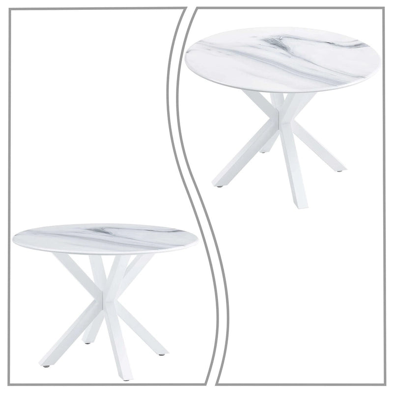 Table de salle à manger ronde minimaliste moderne avec plateau en MDF et pieds en métal