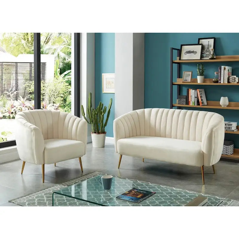 Canapé deux places capitonné en microfibre de velours contemporain Albany par Silver Orchid