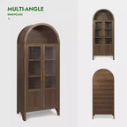 Meuble de rangement haut cintré de 71 po avec 2 portes en acrylique et étagères pour salon