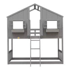 Lit mezzanine cabane de taille double, lit mezzanine cabane en bois avec échelle et barrières de sécurité pour enfants