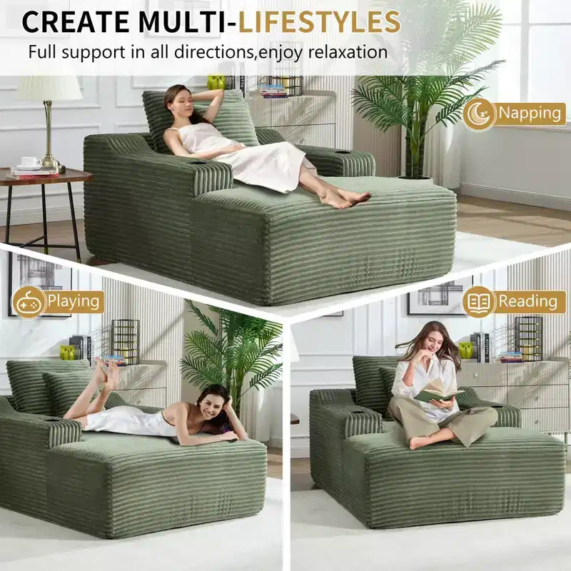 Chaise longue de 170 cm, canapé-lit d'intérieur avec 2 coussins, canapé monoplace sans structure pour salon, aucun assemblage requis