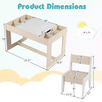 Ensemble table et 2 chaises multifonctions pour enfants Costway avec plateau double face amovible gris + blanc/naturel + blanc