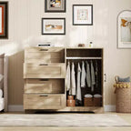 Armoire de chambre en bois de 110 cm (43,3 po) avec 4 tiroirs et tringle à vêtements, commode de rangement multifonctionnelle pour vêtements
