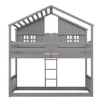 Lit mezzanine cabane de taille double, lit mezzanine cabane en bois avec échelle et barrières de sécurité pour enfants