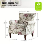 Fauteuil en bois traditionnel Araceli, rembourré à motifs floraux, avec dossier à oreilles et garniture cloutée | ART OF LIVING DESIGNS
