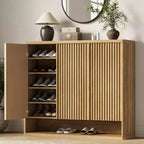 Meuble à chaussures avec porte cannelée, étagères réglables pour entrée ou salon