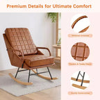 VECELO Fauteuil à bascule en similicuir/tissu Teddy, fauteuil inclinable de salon moderne avec assise rembourrée, base en bois massif sécurisée Blanc/Marron