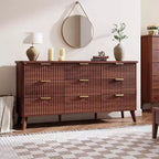 Commode cannelée à 9 tiroirs, commode moderne, meuble TV en bois, design à profil incurvé, pour salon, couloir