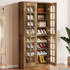 Meuble à chaussures haut Lantine avec portes, rangement à chaussures à 8 niveaux avec étagères réglables, armoire à chaussures moderne pour couloir, placard, salon, blanc