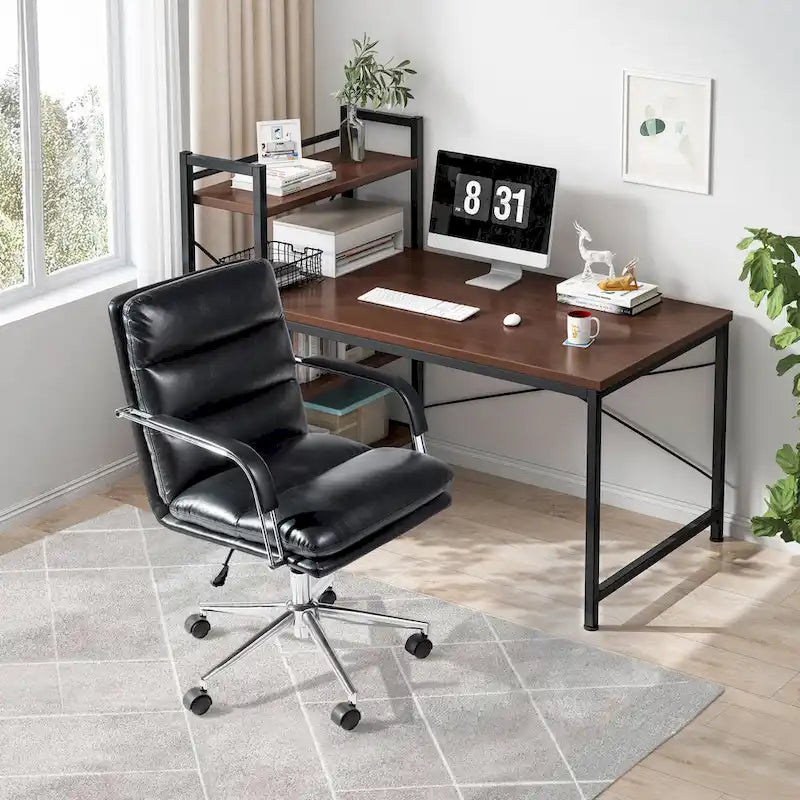 Fauteuil de bureau pivotant réglable en similicuir Glitzhome avec accoudoir, design ergonomique