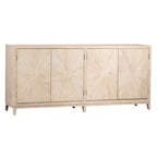 Buffet Isabelle à 4 portes avec façade à motif sculpté à la main, 200 cm, pin, délavé clair