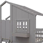 Lit mezzanine cabane de taille double, lit mezzanine cabane en bois avec échelle et barrières de sécurité pour enfants
