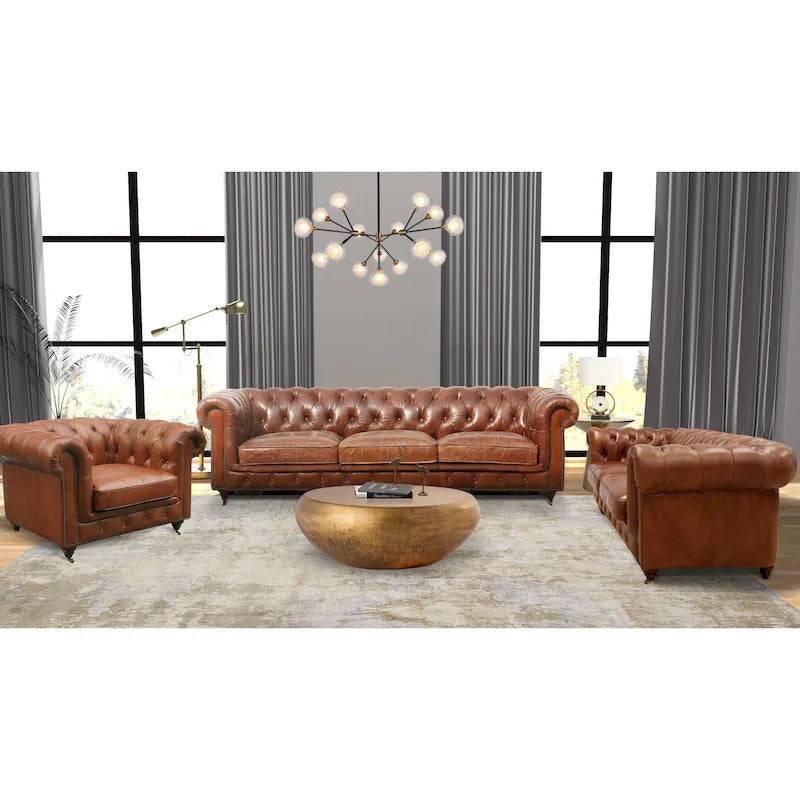 Canapé chesterfield capitonné Pasargad Home Paris Club, marron - 28,7 H x 97,2 L x 39 P