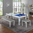 Table de billard Norwalk 2,13 m en ardoise, intérieure/extérieure, ensemble de salle à manger 6 places avec 4 bancs et accessoires, finition blanche