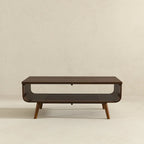 Table basse rectangulaire Adelina en bois massif de style milieu du siècle, marron