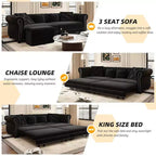 Canapé-lit gigogne 3-en-1 King Size Whisen Velvet et canapé convertible avec pouf mobile, design capitonné