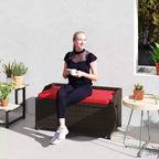 Banc de rangement d'extérieur en osier avec espace de rangement et coussin