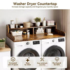 Comptoir de lave-linge et sèche-linge à 2 niveaux avec étagère ou tiroirs, couvercle de comptoir de buanderie avec coussin antidérapant, 54x27,5 - Dessus de lave-linge pour plier les vêtements