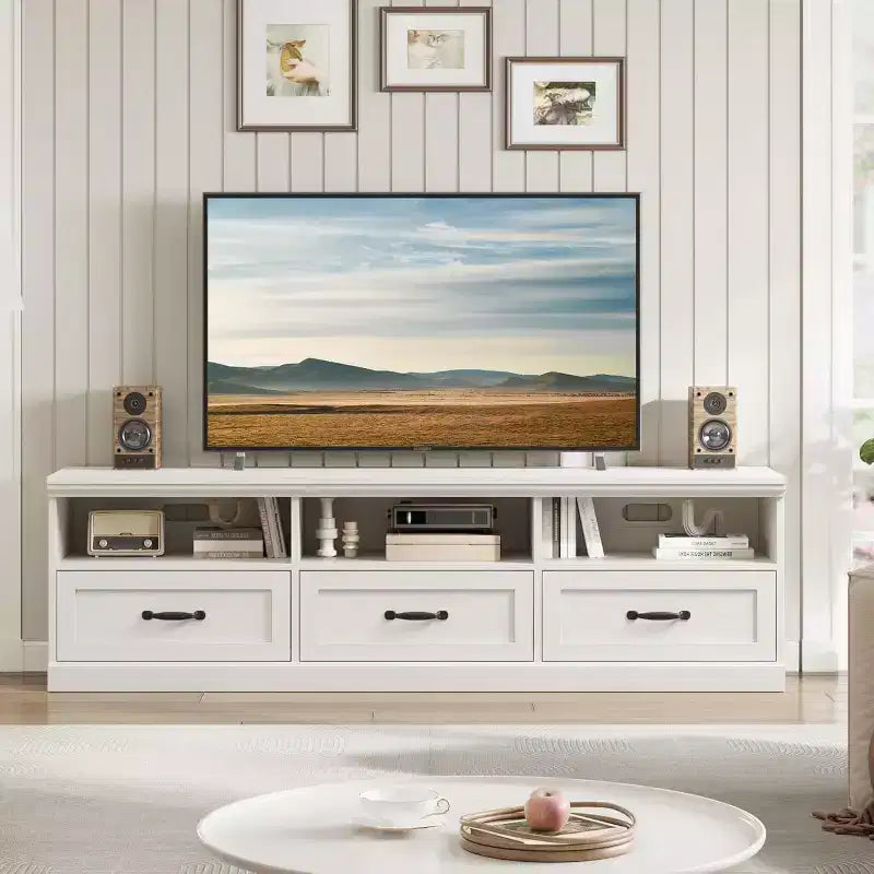 Meuble TV Mid-Century Modern de 178 cm avec tiroir de rangement et étagères ouvertes
