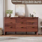 Commode cannelée à 9 tiroirs, commode moderne, meuble TV en bois, design à profil incurvé, pour salon, couloir