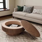 Table basse/de salon ronde moderne plaquée en bois massif avec rangement