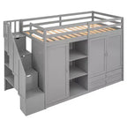 Lit mezzanine fonctionnel 93.3 avec armoires, étagères, tiroirs et échelle de rangement