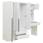 Armoire-penderie 3-en-1 avec coiffeuse, ensemble de bureau, armoire de chambre avec 2 tiroirs, armoire-penderie à 3 portes avec espace de rangement