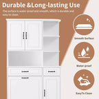 Armoire de rangement haute sur pied blanche Tiroirs Portes Étagères réglables Tiroir rabattable MDF