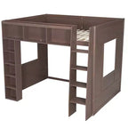 Lit mezzanine double Whisen en bois avec armoires de rangement et étagères