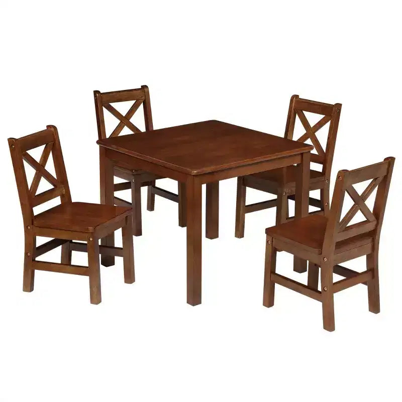 Ensemble table et chaises eHemco en bois massif pour enfants (4 chaises incluses), ensemble de 5 pièces