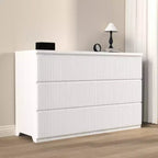 Commode à 6 tiroirs pour chambre à coucher, commode cannelée de 120 cm de large, commode en bois, meuble TV, organisateur de rangement pour vêtements pour chambre à coucher, couloir, entrée