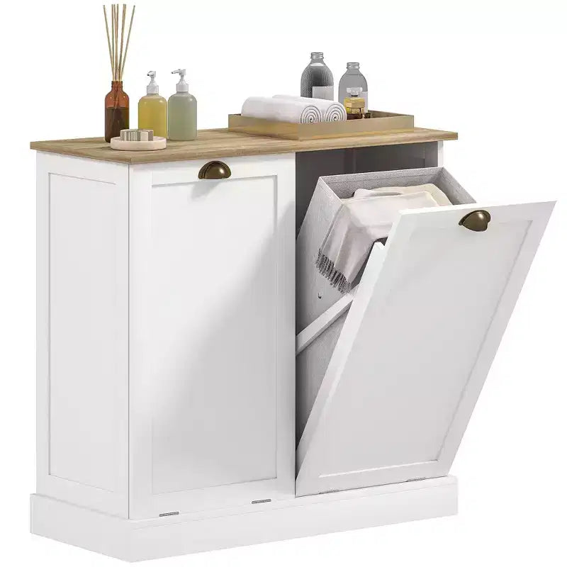 Meuble de rangement de salle de bain HOMCOM avec deux paniers à linge inclinables, armoire de salle de bain moderne avec portes shaker et poignées, blanc