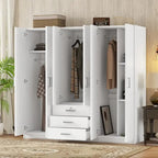 Armoire 6 portes en bois avec 3 grands tiroirs de rangement pour chambre à coucher