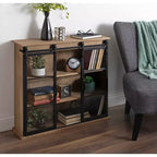 Meuble mural décoratif en bois Barnhardt 30 x 28 avec 2 portes coulissantes en verre, marron rustique - Kate & Laurel All Things Decor : cadre en métal