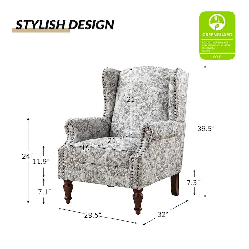 Fauteuil traditionnel à oreilles Gott avec pieds en bois massif par HULALA HOME