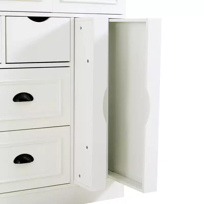 Armoire de cuisine autoportante haute Whisen 71, grand buffet de rangement pour salle à manger avec 4 portes pliantes, étagères et casiers à vin