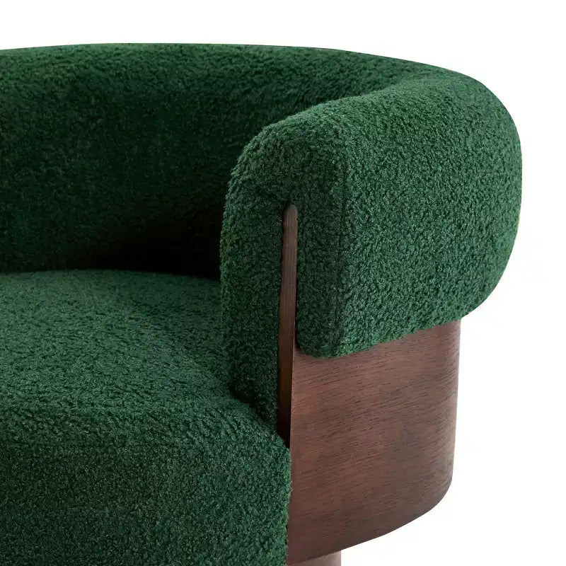 Fauteuil tonneau pivotant à 360° Whisen avec design sculptural en bois cintré, structure en bois massif, 32 po de largeur, polyvalent pour le salon et la chambre à coucher