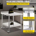 VEVOR Table de préparation en acier inoxydable, 76 x 61 x 89 cm, capacité de charge de 200 kg, table de travail en métal robuste, argent